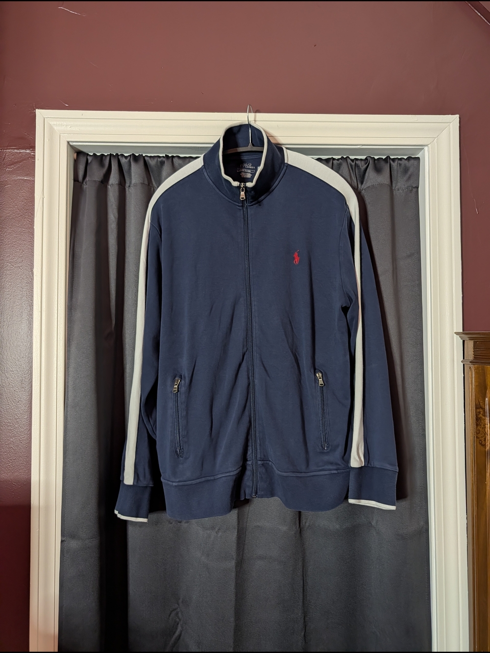 Polo by Ralph Lauren Zip-up Navy Track Jacket with White Stripes & Logo L